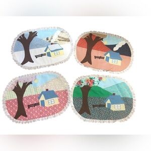 VTG Hand Crafted Set 4 Oval Country Home Appliquéd Placemats Lace Trim
Cottage